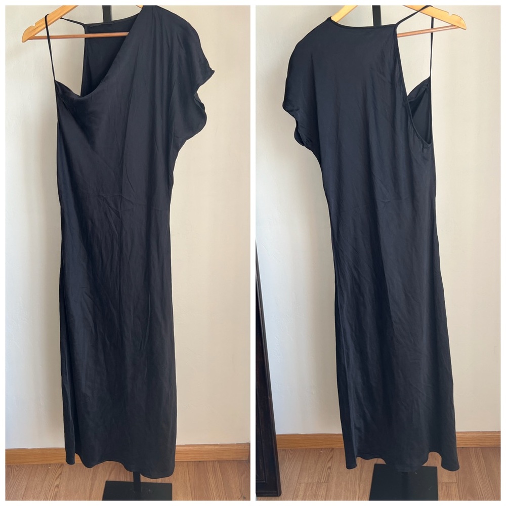 KES Black Assumetrical Full Length Black Dress Silk